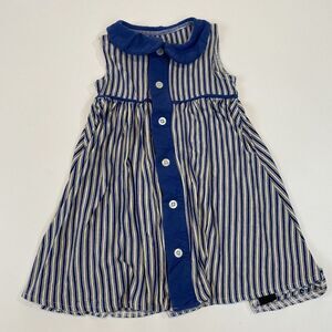 Bamboo Cotton Collared Blue And Tan Vertical Stripe Baby Dress Size 12M